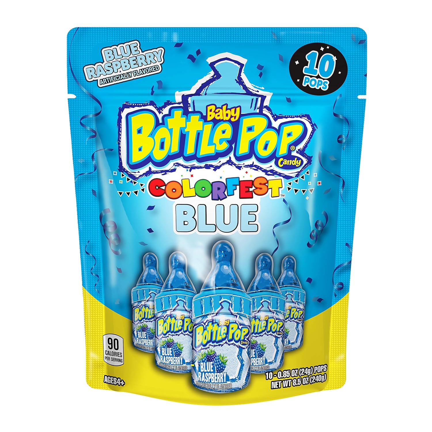  Baby Bottle Pop Individually Wrapped Party Pack With Flavored Candy/Lollipop Suckers & Candy for Celebrations And Virtual Parties, Blue Raspberry, 10 Count Bag