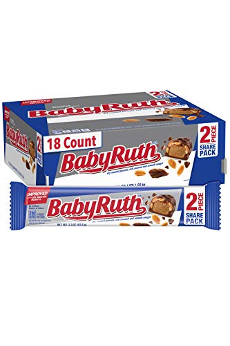Baby Ruth Milk Chocolate-y Candy Bars, Bulk Ferrero Share Pack Candy, Perfect Easter Egg Basket Stuffers, 3.3 Ounce (Pack of 18)