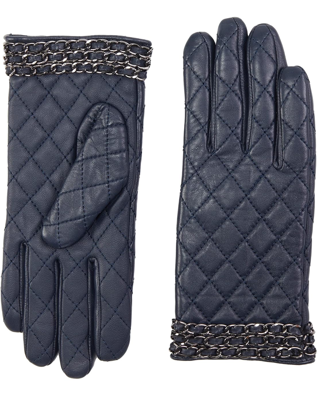 Badgley Mischka Quilted Leather Gloves wu002F Chain