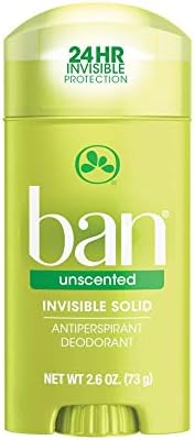 Ban Original Unscented 24-hour Invisible Antiperspirant, 2.6oz Solid Deodorant, Underarm Wetness Protection, with Odor-fighting Ingredients