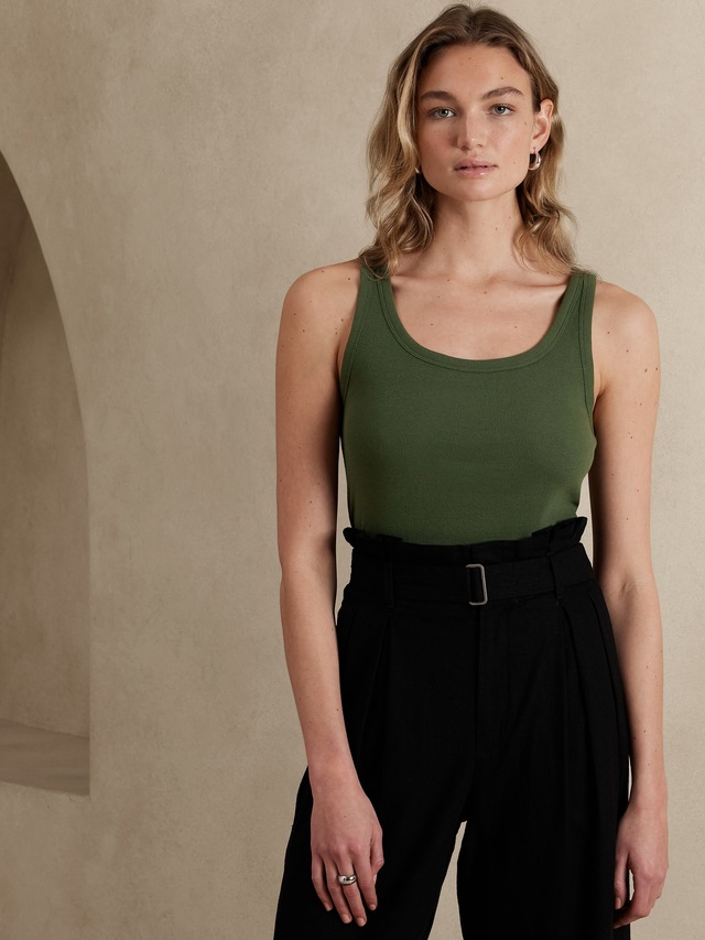 Double Scoop-Neck Ribbed Tank