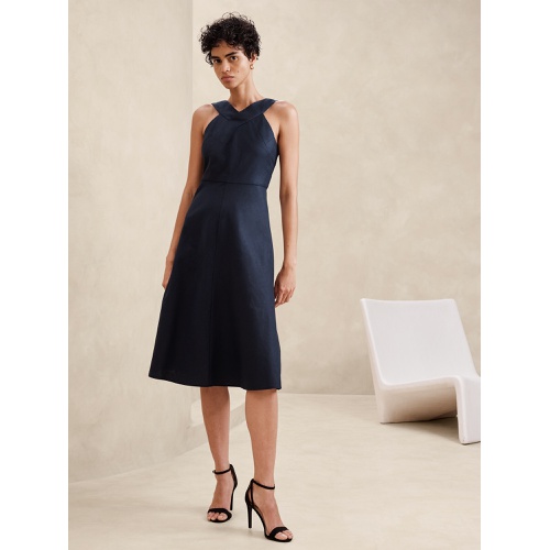 바나나리퍼블릭 Linen-Blend Cross-Front Midi Dress