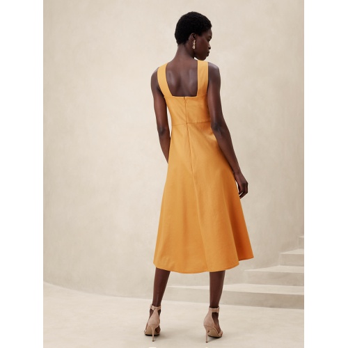 바나나리퍼블릭 Linen-Blend Cross-Front Midi Dress