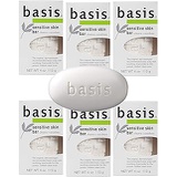 Basis Sensitive Skin Bar Soap - Body Wash Bar Cleans and Soothes with Chamomile and Aloe Vera - 4 oz. Bar Soap (Pack of 6)