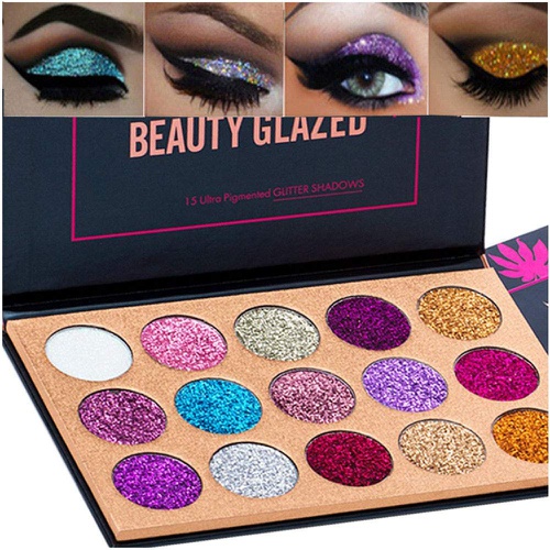  BestLand 15 Colors Glitter Eyeshadow Palette Shimmer Ultra Pigmented Makeup Eye Shadow Powder Long Lasting Waterproof