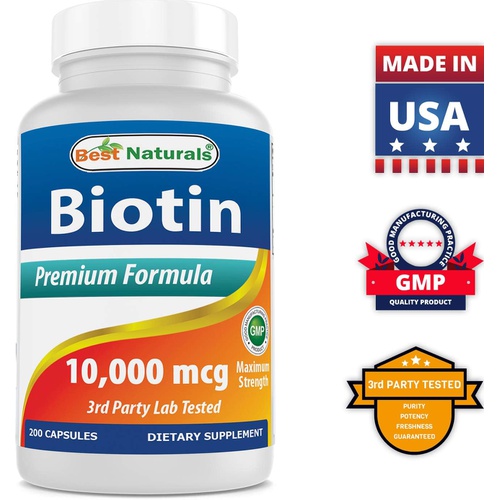 Best Naturals Maximum Potency Biotin 10,000 Mcg for Healthier and Longer Hair Growth Support Formula, 200 Count