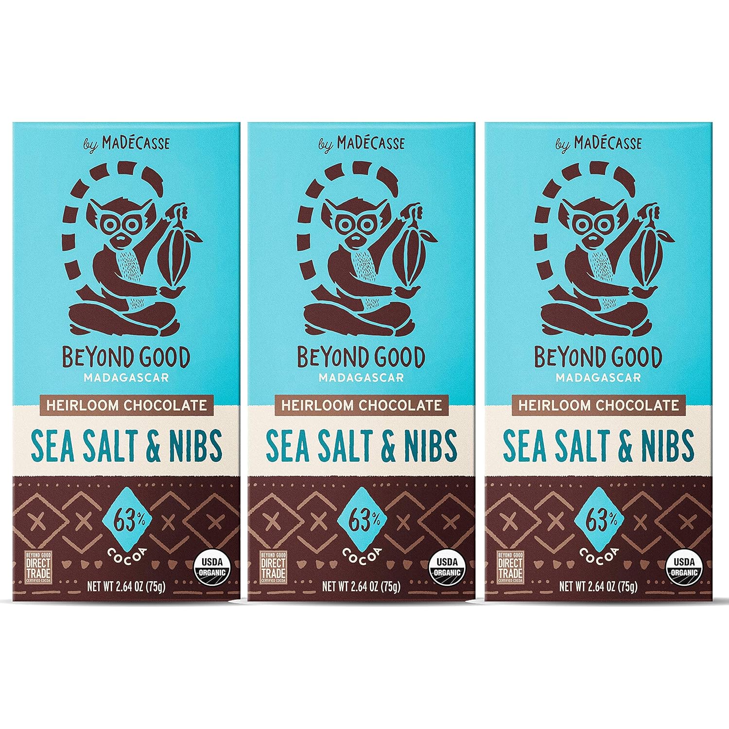  Beyond Good | Sea Salt & Nibs Dark Chocolate Bars, 3 Pack | Easter Chocolate | Organic, Direct Trade, Vegan, Kosher, Non-GMO | Single Origin Madagascar Heirloom Chocolate