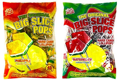 Big Albert Big Slice Lollipops Pineapple and Watermelon Hard Candy Lollipops 48 Pops Per Flavor (96 Pops Total)