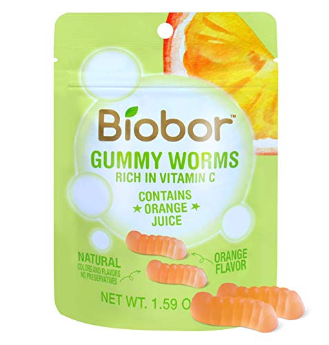 Biobor Gummy Vitamin C Gummy Orange Juice Gummies Worm Contain with Flavor Fruity Snacks Natural Color and Flavor for Enhancing Immunity 1.59 OZ Per Bag(12 Bags)
