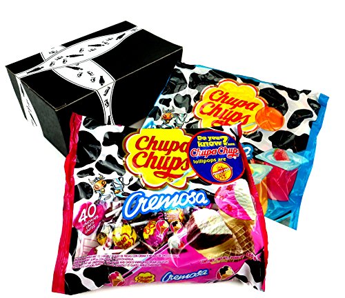  Black Tie Mercantile Chupa Chups Cremosa Lollipops 2-Flavor Variety: One 16.93 oz Bag Each of Ice Cream and Yogurt in a BlackTie Box (2 Items Total)