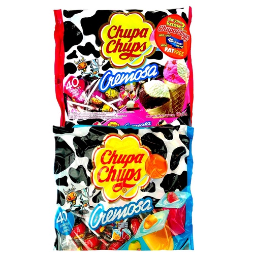  Black Tie Mercantile Chupa Chups Cremosa Lollipops 2-Flavor Variety: One 16.93 oz Bag Each of Ice Cream and Yogurt in a BlackTie Box (2 Items Total)