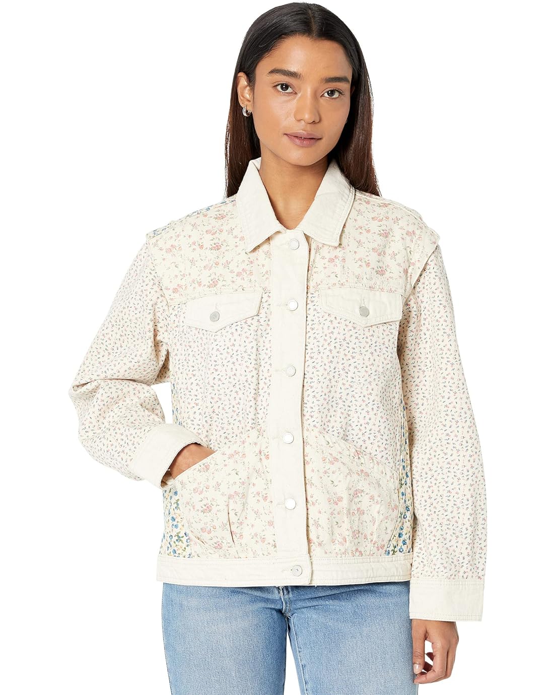 Blank NYC Floral Patchwork Trucker Jacket