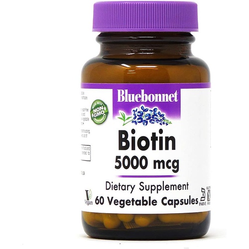  Bluebonnet Nutrition Biotin 5000 Mcg Vegetable Capsules, Biotin is a B Vitamin That Helps Make Keratin, Vegan, Vegetarian, Non GMO, Gluten Free, Soy Free, Milk Free, Kosher, 60 Veg