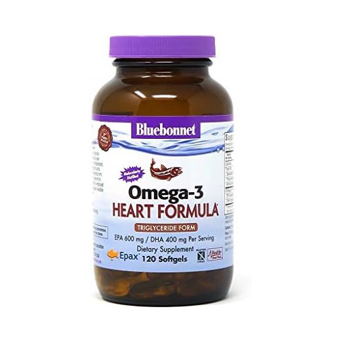  Bluebonnet Nutrition Omega-3 Heart Formula Natural Wild Caught Triglyceride Form DHA 600 mg EPA 800 mg - Highly Concentrated Heart Health Support Supplement - Gluten-Free - 120 Sof