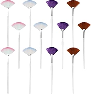 Boao 12 Pieces Fan Mask Brush Fan Applicator Long Handle Makeup Brush Facial Brushes Cosmetic Tools for Makeup, 4 Colors