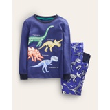 Boden Snug Glow-in-the-dark Pajamas - Bluing Blue Dinosaurs