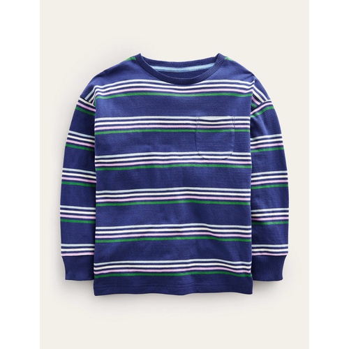 보덴 Boden Long Sleeve Textured T-shirt - Navy/Buttercup/Green