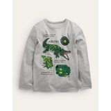 Boden Printed Educational T-shirt - Grey Marl Crocodiles