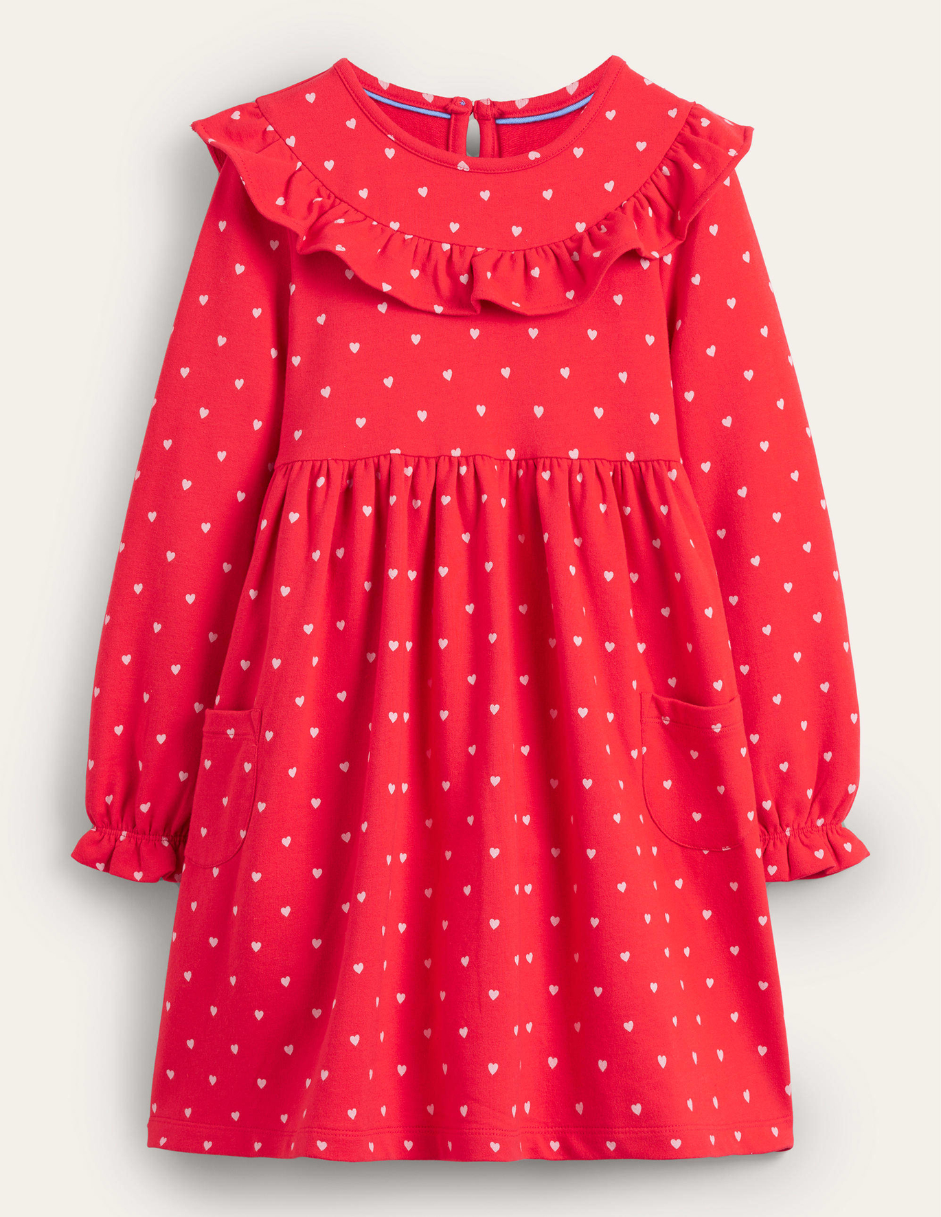 Boden Jersey Lace Yoke Dress - Strawberry Tart Tiny Hearts