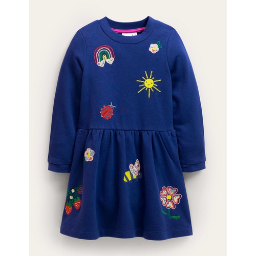 보덴 Boden Embroidered Sweatshirt Dress - Starboard Blue Embroidery