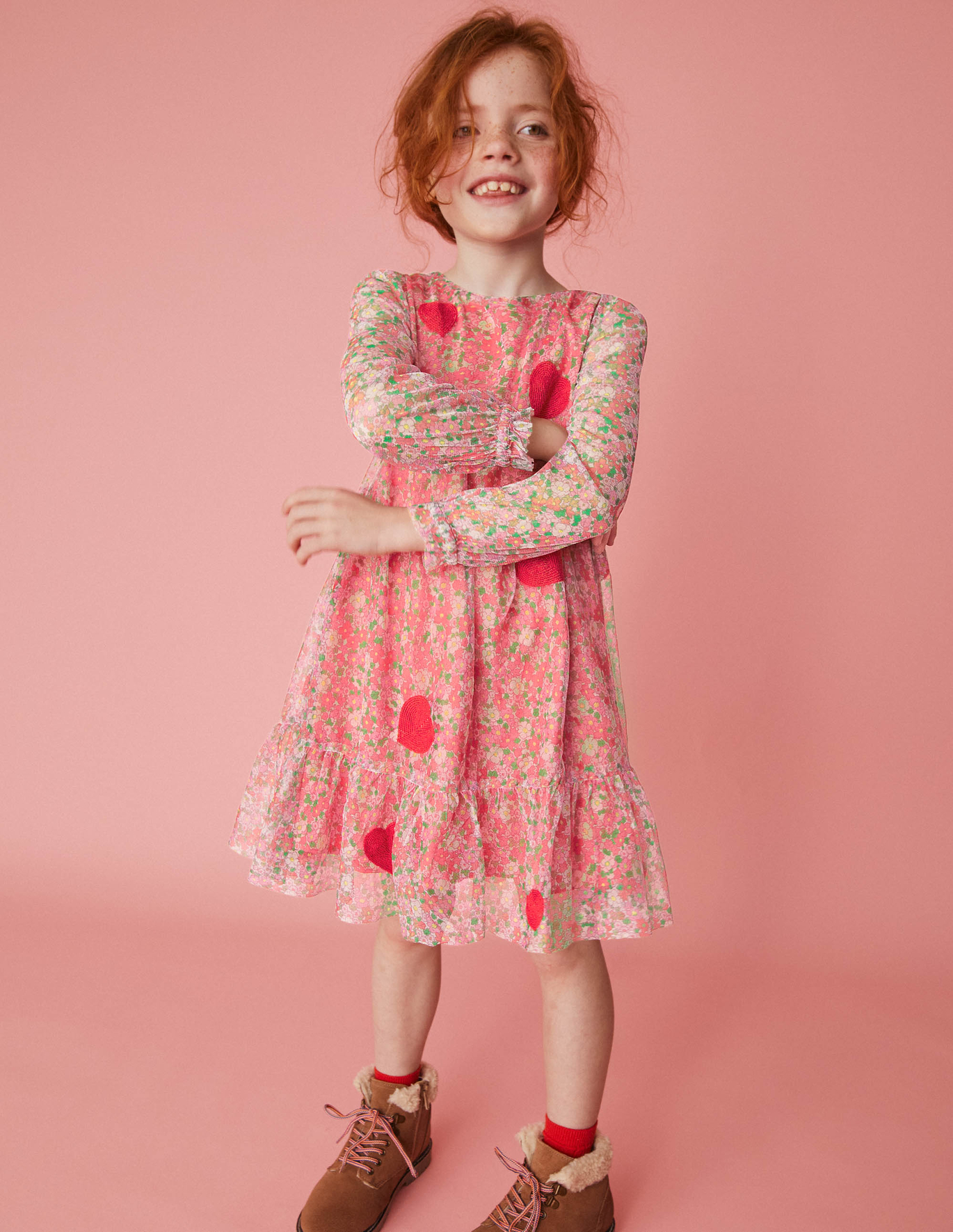 Boden Tulle Dress - Jam Red Flowerbed Hearts