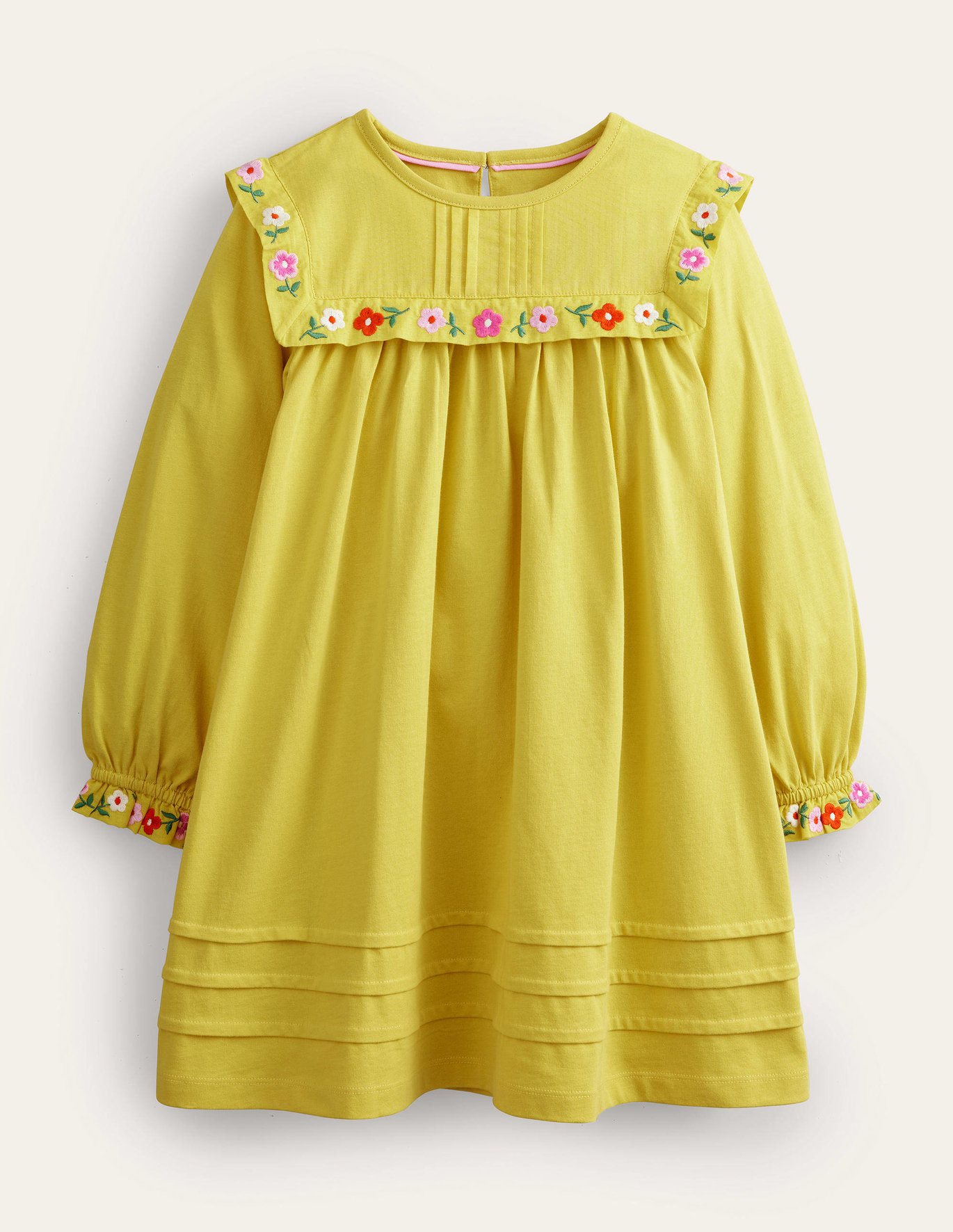 Boden Embroidered Yoke Jersey Dress - Sweetcorn Yellow