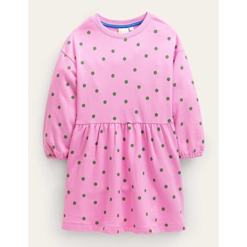 보덴 Boden Drop Shoulder Jersey Dress - Lilac Pink/Safari Green Spot