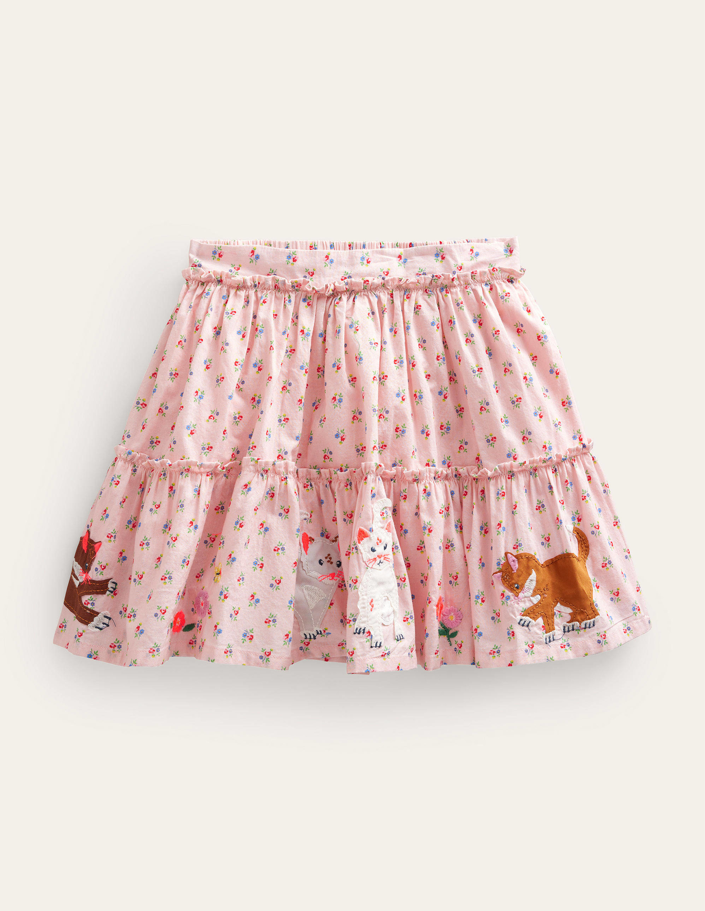 Boden Applique Skirt - Dusty Pink Cats