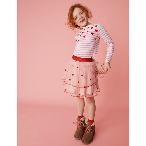 보덴 Boden Embroidered Tulle Skirt - Pink Heart Embroidery