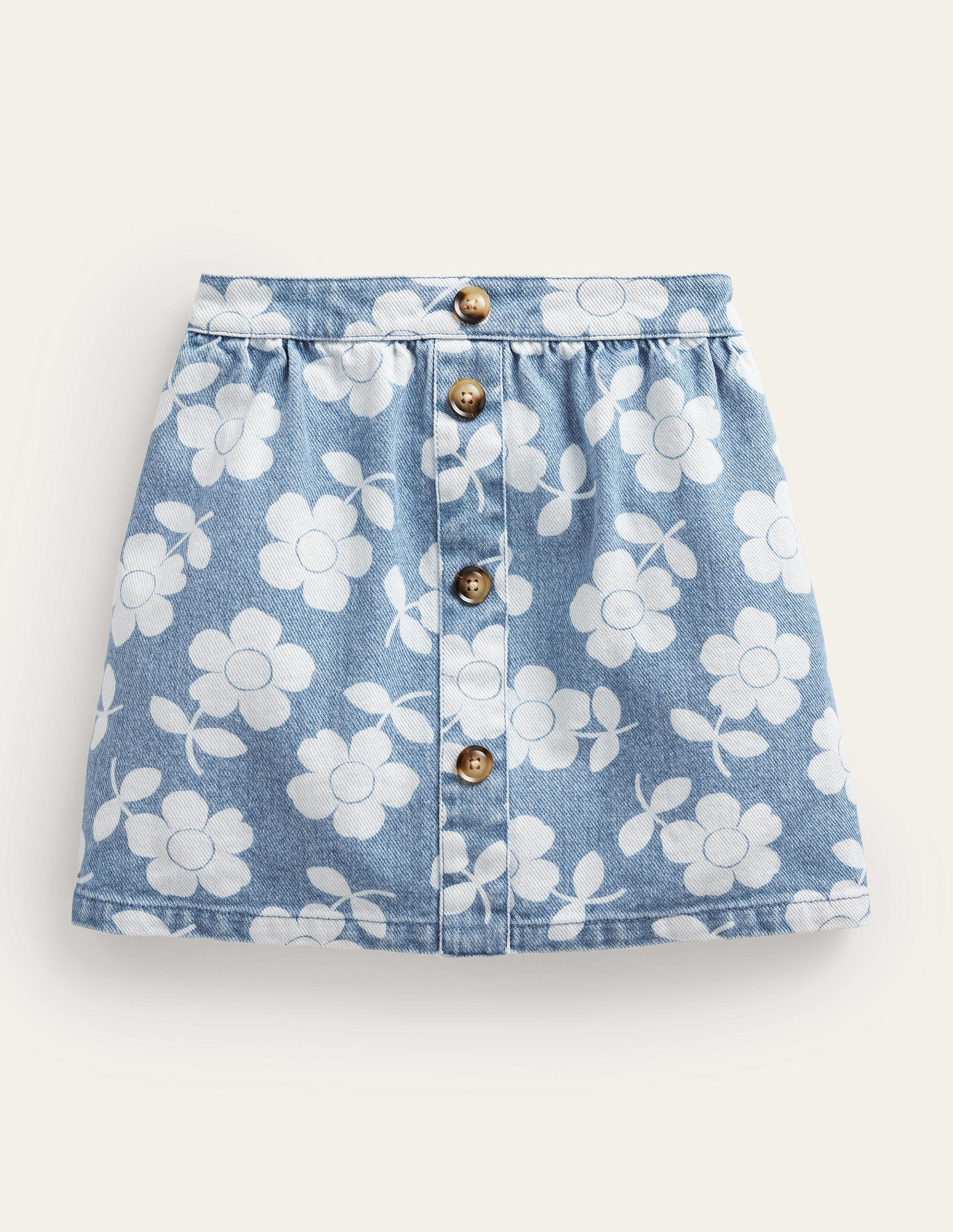 Boden Denim Button Through Skirt - Denim Flower