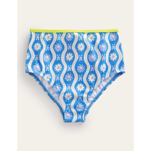 보덴 Boden High Waisted Bikini Bottoms - Penzance Blue Daisy Wave