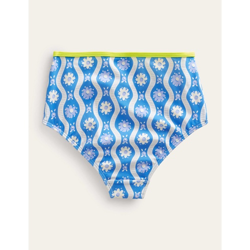 보덴 Boden High Waisted Bikini Bottoms - Penzance Blue Daisy Wave