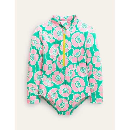 보덴 Boden Long-sleeved Swimsuit - Lilac/Green Poppies