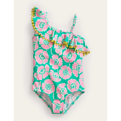 보덴 Boden Frilly One Shoulder Swimsuit - Lilac/Green Poppies