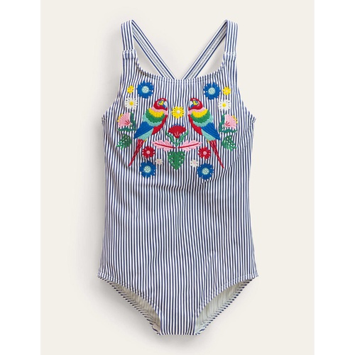 보덴 Boden Embroidered Swimsuit - Starboard Ivory stripe, Parrot