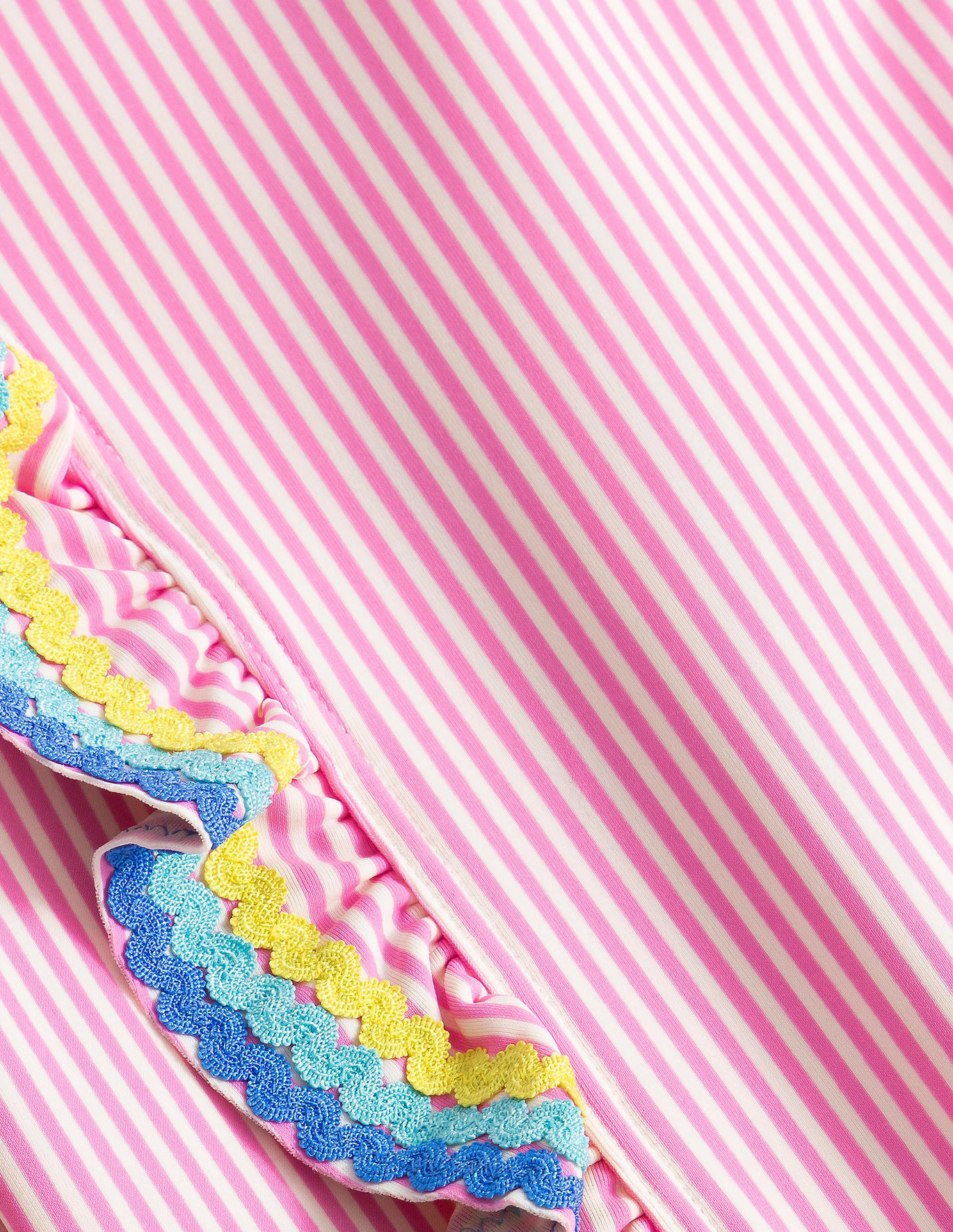 보덴 Boden Long-sleeved Frilly Swimsuit - Tickled pink and ivory stripe