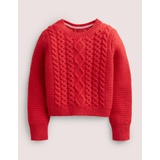 Boden Cropped Cable Jumper - Rockabilly Red