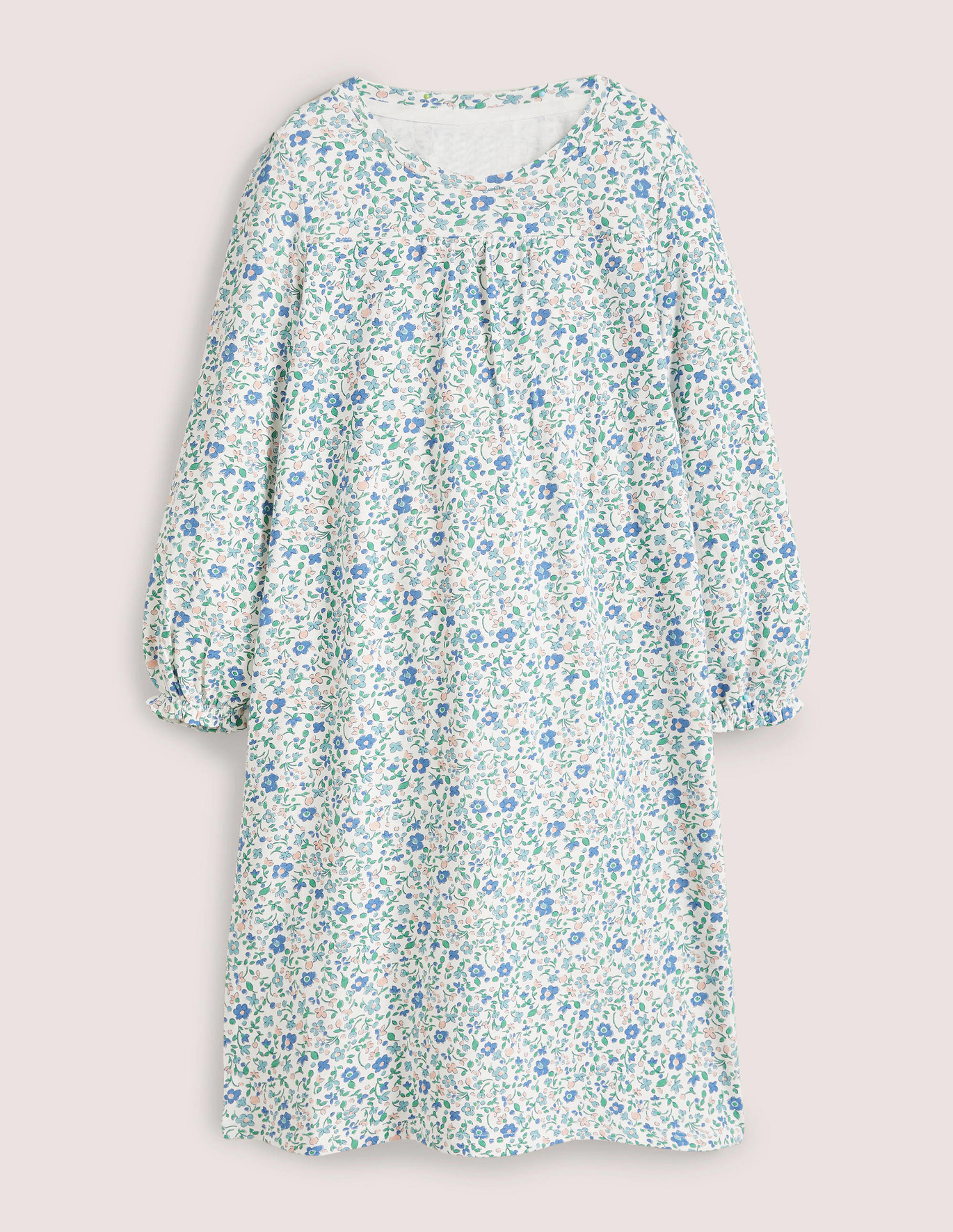 Boden Printed Long-sleeved Nightie - Ivory/Blue Ditsy Floral
