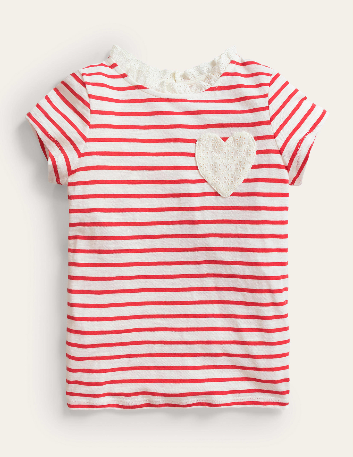 Boden Broderie Pocket T-shirt - Strawberry Tart/Ivory