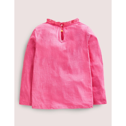 보덴 Boden LS Broderie Pocket T-shirt - Sweet William Pink