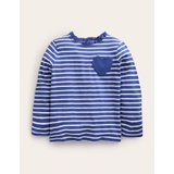 Boden LS Broderie Pocket T-shirt - Starboard Blue/Ivory