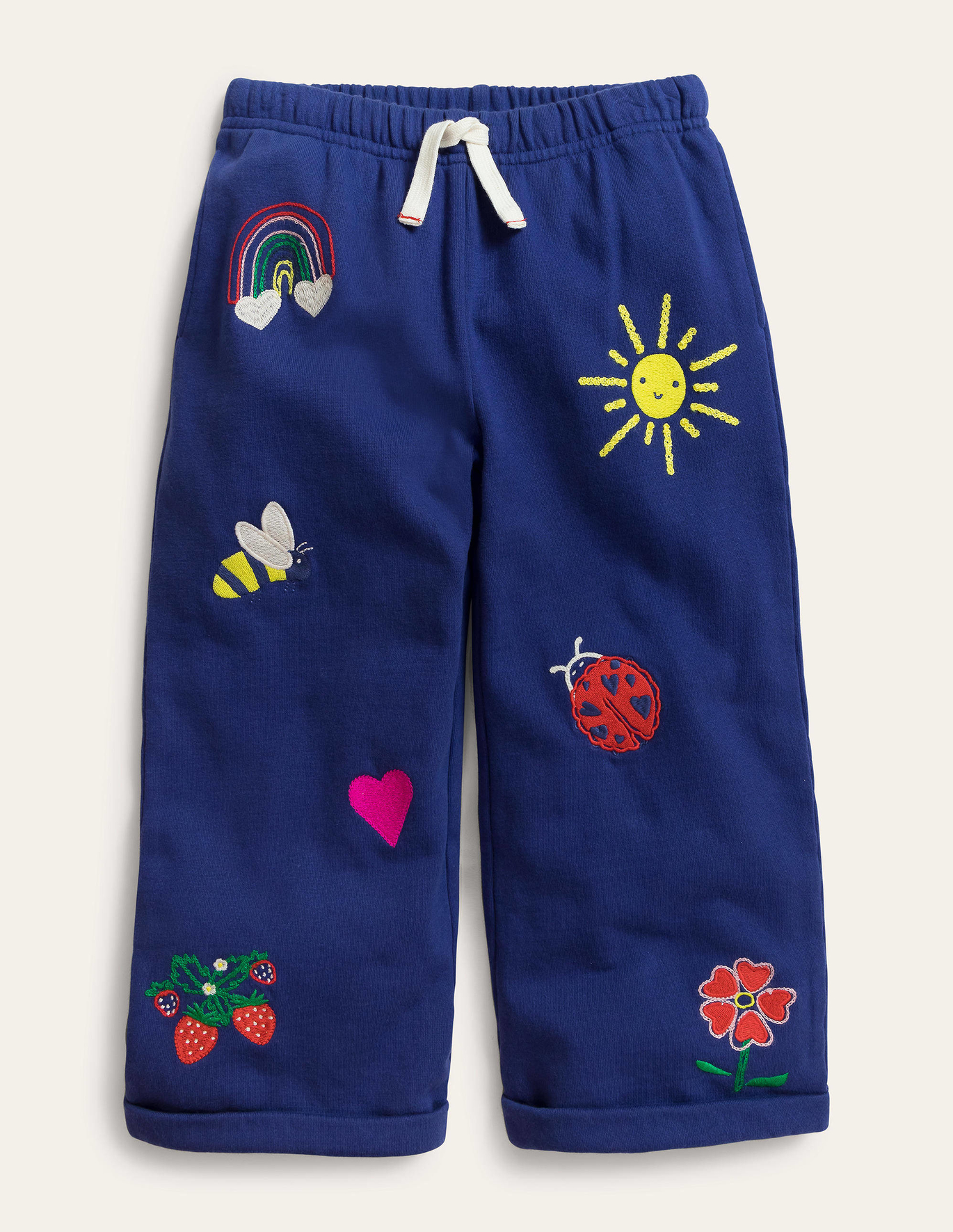 Boden Wide Leg Embroidered Trousers - Starboard Blue