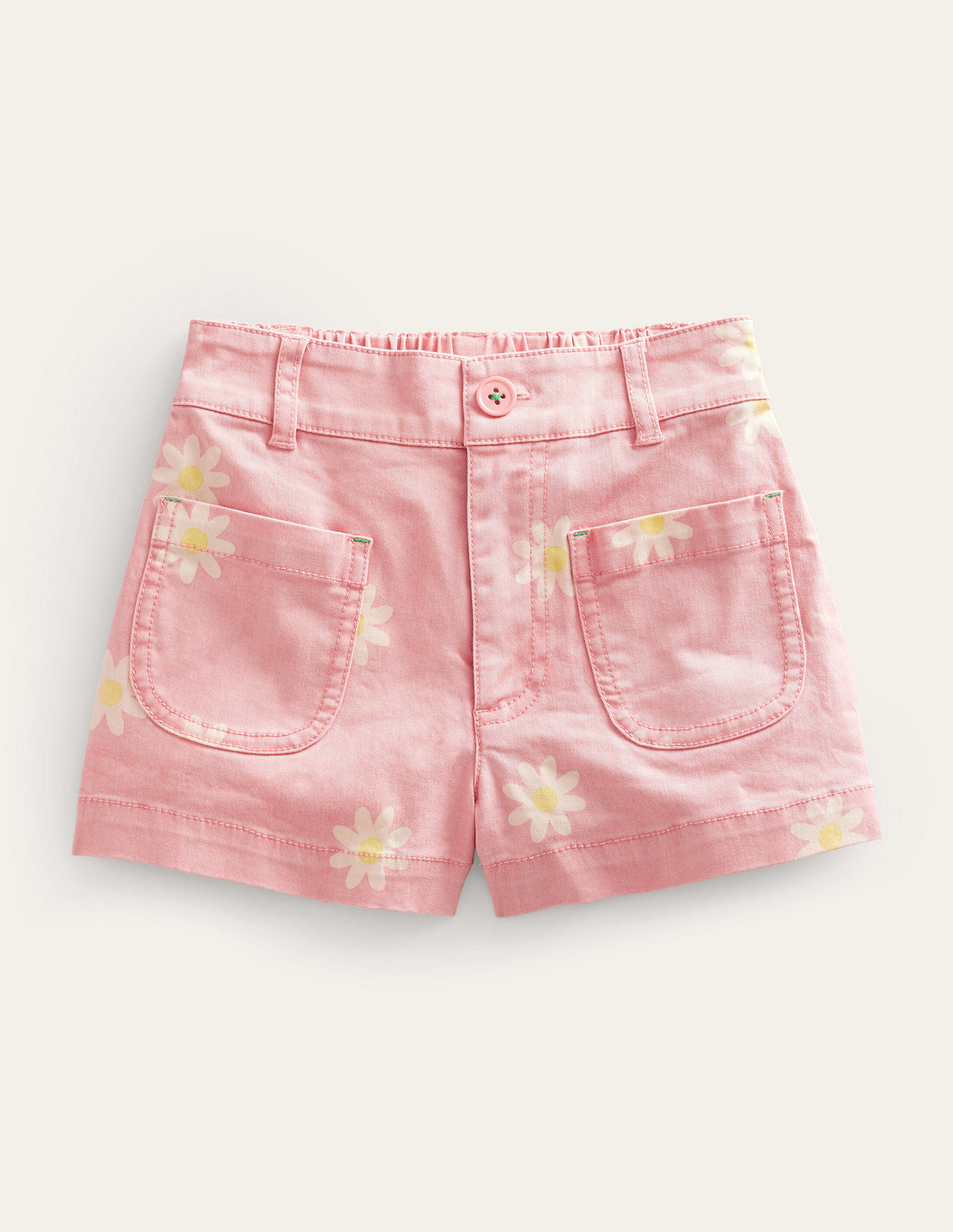 Boden High Waisted Denim Shorts - Pink Daisy Stamp
