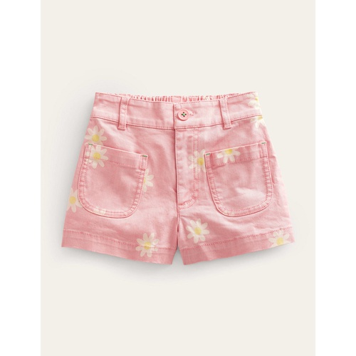 보덴 Boden High Waisted Denim Shorts - Pink Daisy Stamp