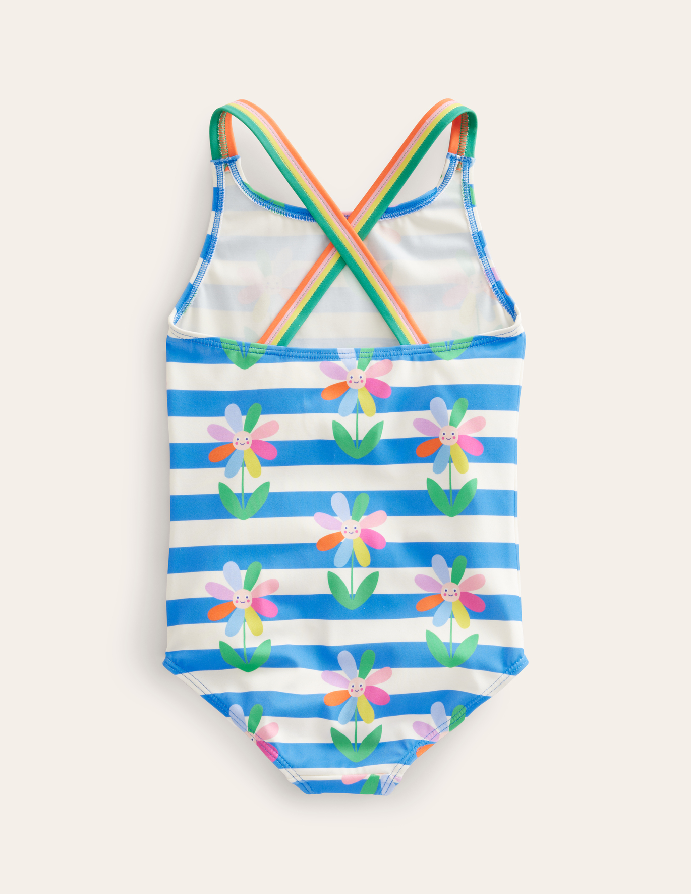 보덴 Boden Cross-back Printed Swimsuit - Cabana Blue Daisy Stripe