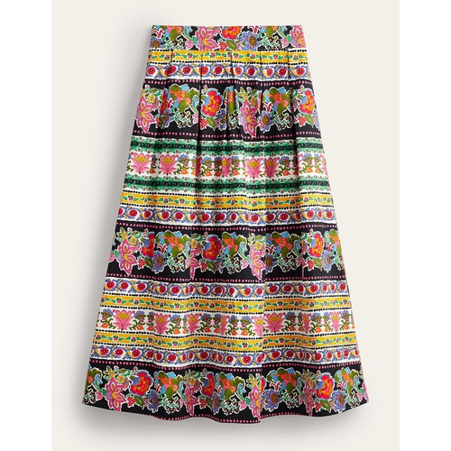보덴 Boden Pleated Sateen Midi Skirt - Multi, Tapestry Stripe