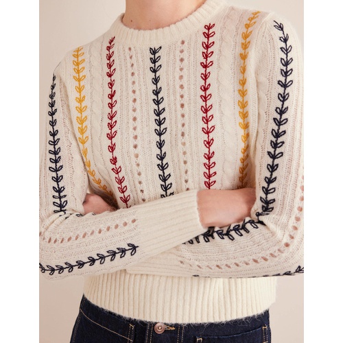 보덴 Boden Fluffy Embroidery Sweater - Warm Ivory