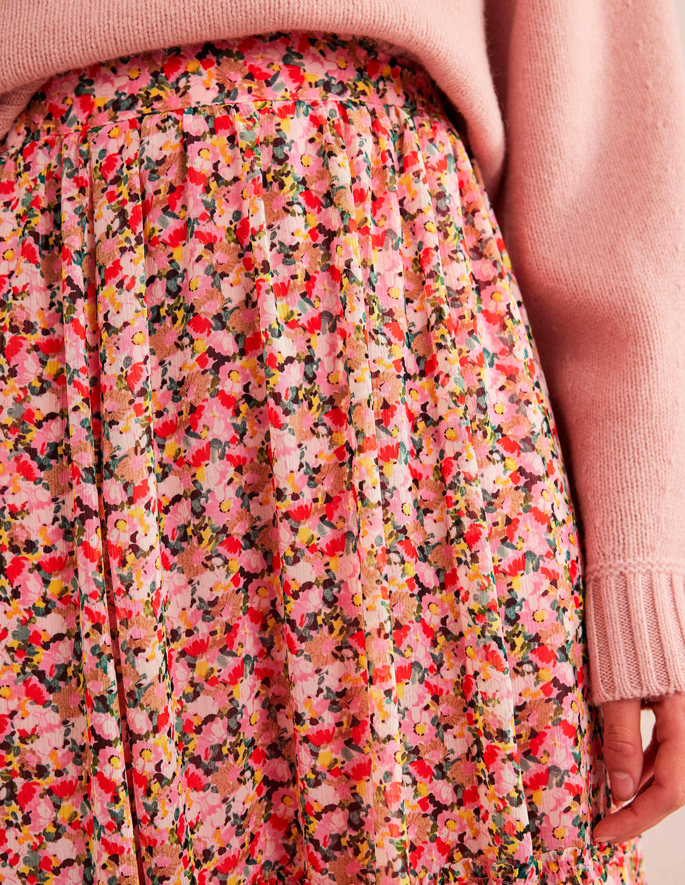 Boden Ruffle Crinkle Maxi Skirt - Multi, Painterly Floret