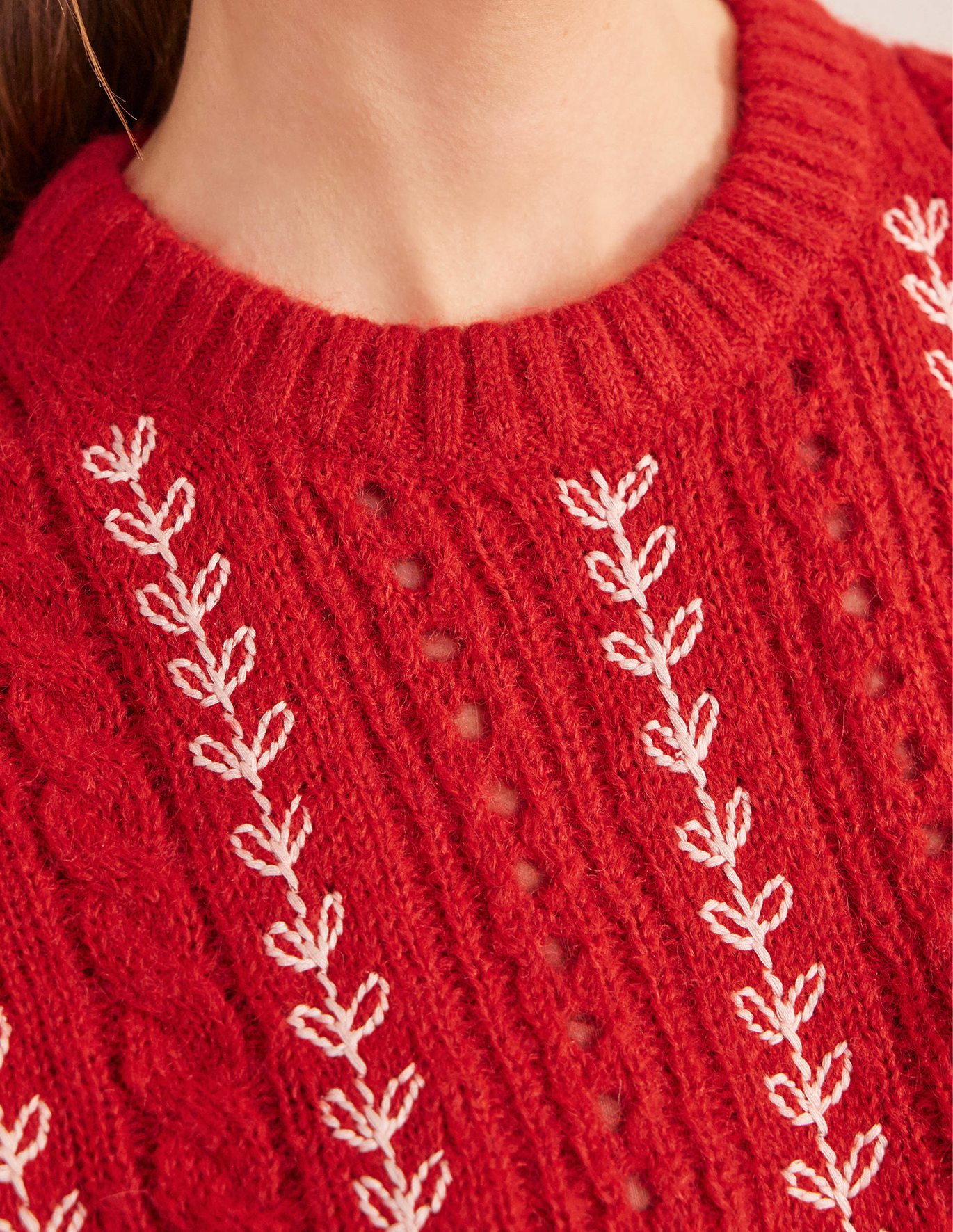 Boden Fluffy Embroidery Sweater - Tomato