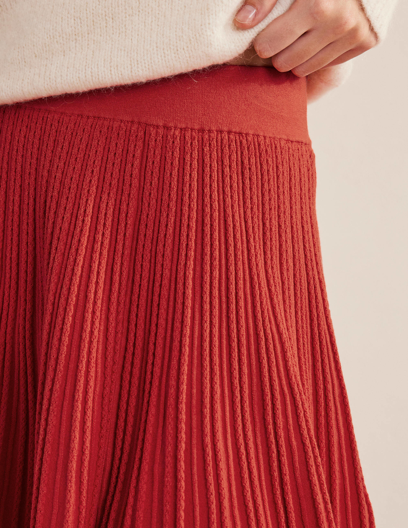 Boden Knitted Pointelle Skirt - Tomato